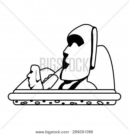 Line Moai Sculture From Easter Island And Mountains Vector Illustration