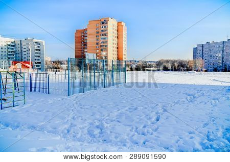 Russian City, Outskirts, Clear Sunny Day, Frost And Sun.