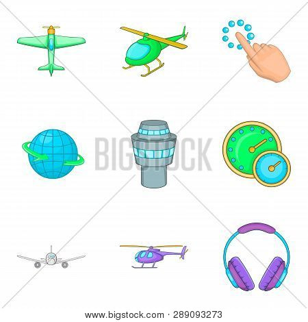 Acft Icons Set. Cartoon Set Of 9 Acft Icons For Web Isolated On White Background