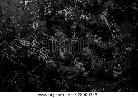 Black Cracked Texture Can Be Used For Background. Black, Dark And Gray Abstract Cement.