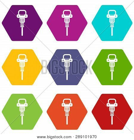 Pneumatic Hammer Icon Set Many Color Hexahedron Isolated On White Illustration