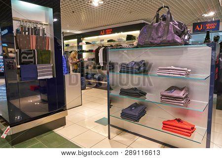 LINATE, ITALY - CIRCA NOVEMBER, 2017: clothing on display at Milan Linate Airport.