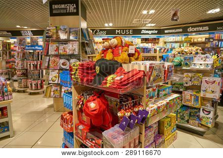 LINATE, ITALY - CIRCA NOVEMBER, 2017: goods on display at Milan Linate Airport.