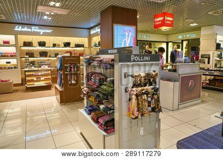 LINATE, ITALY - CIRCA NOVEMBER, 2017: goods on display at Milan Linate Airport.