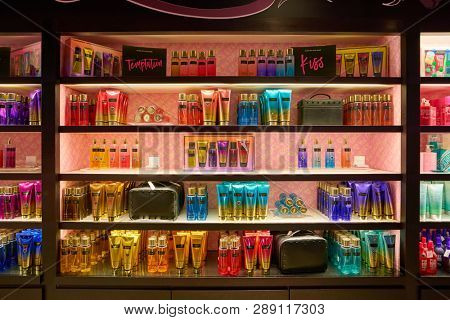 LINATE, ITALY - CIRCA NOVEMBER, 2017: Victoria's Secret shop Milan Linate Airport.
