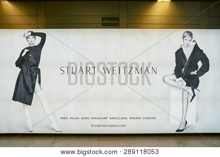 LINATE, ITALY - CIRCA NOVEMBER, 2017: Stuart Weitzman advertisement in Milan Linate Airport.