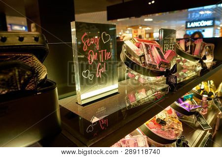 LINATE, ITALY - CIRCA NOVEMBER, 2017: Victoria's Secret shop Milan Linate Airport.