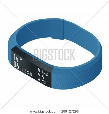 Isometric Fitness Bracelet Or Tracker With A Smartphone Isolated On White. Sports Accessories, A Wri