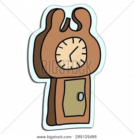 Grandfather Clock Doodle Sticker Cute Watch Vector Illustration