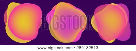 Vector Set Of Neon Liguid Shapes. Gradient Iridescent Bubbles For Text For Business Page. Template W