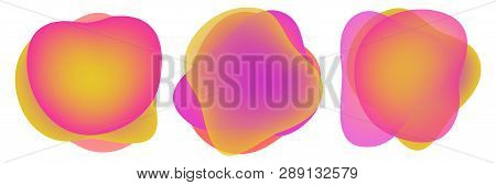 Vector Set Of Neon Liguid Shapes. Gradient Iridescent Bubbles For Text For Business Page. Template W