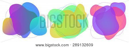 Vector Set Of Neon Liguid Shapes. Gradient Iridescent Bubbles For Text For Business Page. Template W