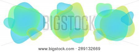 Vector Set Of Neon Liguid Shapes. Gradient Iridescent Bubbles For Text For Business Page. Template W