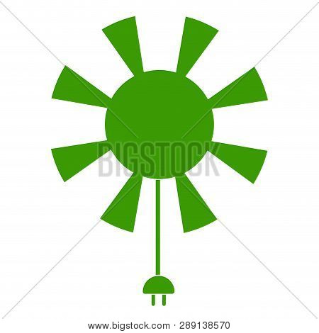 Sun Icon With Current Cable. Solar Energy. Vector Illustration Design