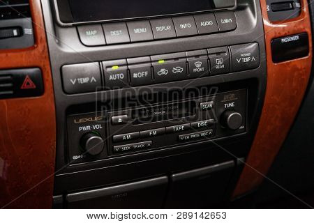 Novosibirsk, Russia - March 11, 2019:  Lexus Lx-470,close-up Of The Dashboard, Adjustment Of The Blo