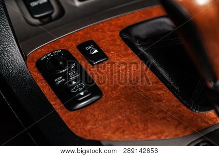 Novosibirsk, Russia - March 11, 2019:  Lexus Lx-470,, Close-up Of The Accelerator Handle And Off-roa