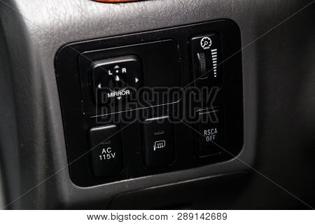 Novosibirsk, Russia - March 11, 2019:  Lexus Lx-470,close-up Of The  Buttons: Side Mirror Adjustment
