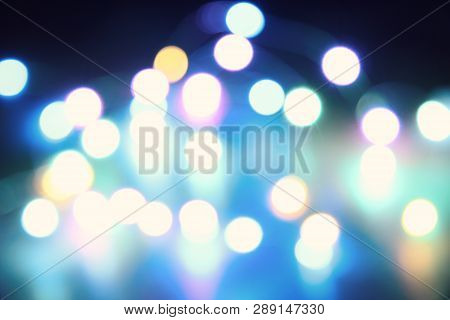 Abstract Bokeh Nigth Background. Colorful Magic Lights Background, Decoration For The Party. Neon Li