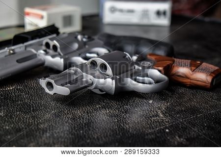 Revover Magnum Gun Of .44 .357 Magnum Snubnose With Long Barrel