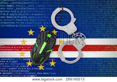 Cabo Verde Flag  And Handcuffed Computer Mouse. Combating Computer Crime, Hackers And Piracy