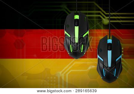 Germany Flag  And Two Mice With Backlight. Online Cooperative Games. Cyber Sport Team