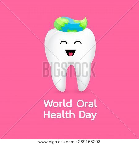 World Oral Health Day Icon Design. Cute Cartoon Tooth Character. Dental Care Concept, Vector Illustr