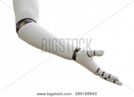 White Robot Hand, Isolated On White Background. 3d Rendering