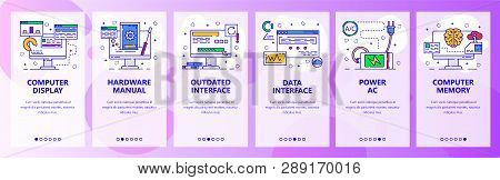 Mobile App Onboarding Screens. Computer Services And Hardware, Power Plug, Charging. Menu Vector Ban