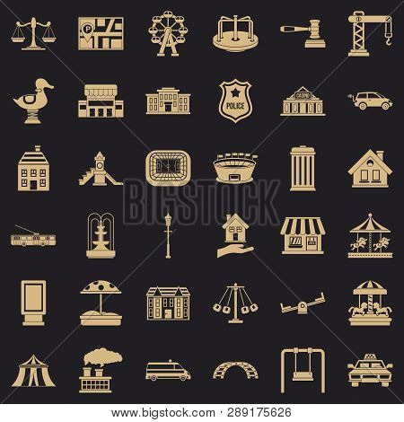 City Architecture Icons Set. Simple Style Of 36 City Architecture Vector Icons For Web For Any Desig