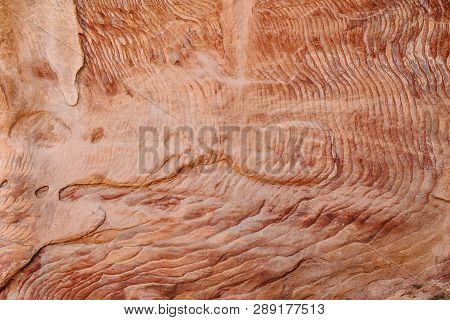 Colorful, Red Sandstone Formation Texture. Abstract Geological Pattern. Petra, Jordan, Middle East