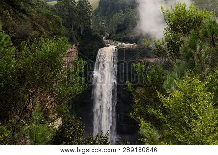 Karkloof Waterfall On A Misty Morning In The Natal Midlands, South Africa.