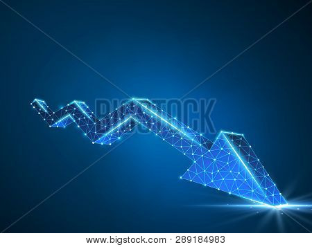 Downtrend Arrow Chart. Business Technological Polygonal Market Vector Neon Illustration. Low Poly Tr