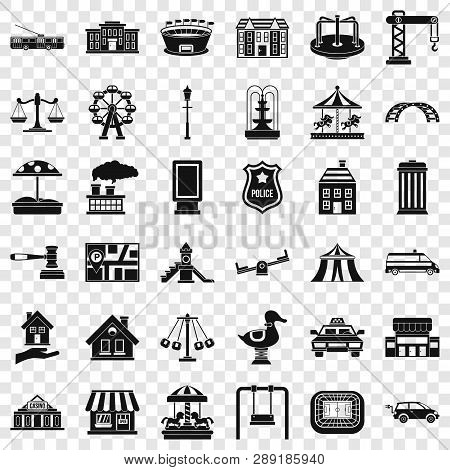 Big City Icons Set. Simple Style Of 36 Big City Vector Icons For Web For Any Design
