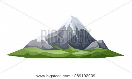 Vector Ice Peak Mountain Green Meadow At Foothills
