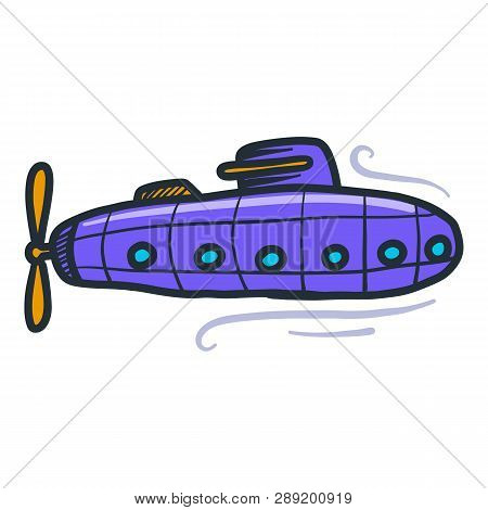 Violet Submarine Icon. Hand Drawn Illustration Of Violet Submarine Icon For Web Design