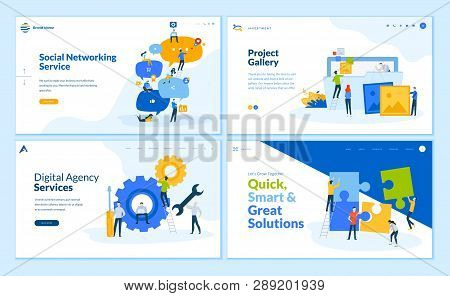 Set Of Flat Design Web Page Templates Of Social Networking, Business Solutions, Seo, Project Gallery