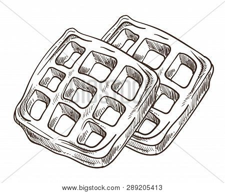 Waffles Breakfast Isolated Sketch Cooking Waffer Dessert