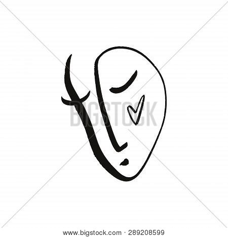 Simple Hand Drawn Black And White Trendy Line Portrait Art. Monochrome Print For Clothes, Textile An
