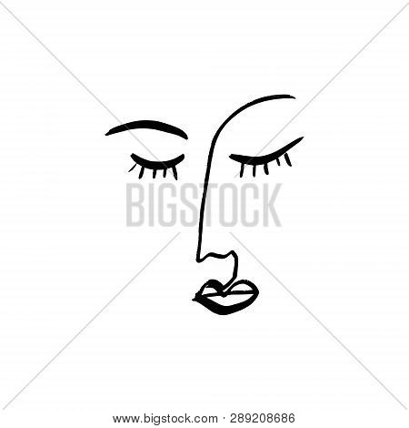Simple Hand Drawn Black And White Trendy Line Portrait Art. Monochrome Print For Clothes, Textile An