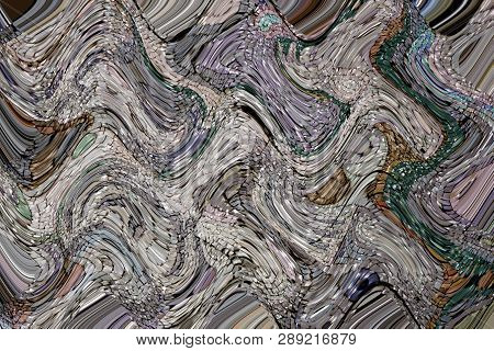 Abstract Multicolor Background Element On Black. Fractal Graphics. Omposition Of Glowing Lines And M