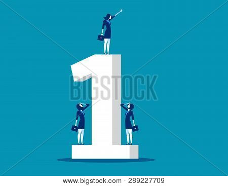 Businesswoman Standing The Number One. Concept Business Vector.