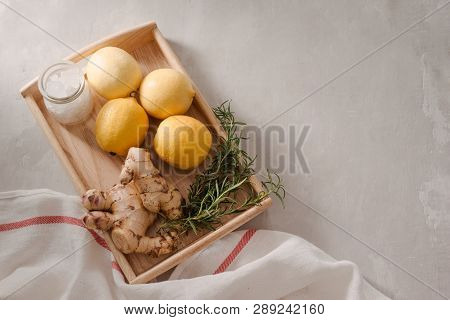 Detox Lemon Ginger Water With Rosemarry. Image
