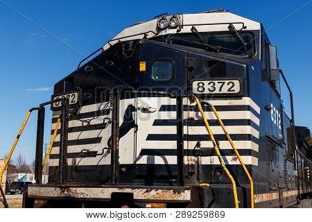 Indianapolis - Circa March 2019: Norfolk Southern Railway Engine Train. Ns Is A Class I Railroad In 