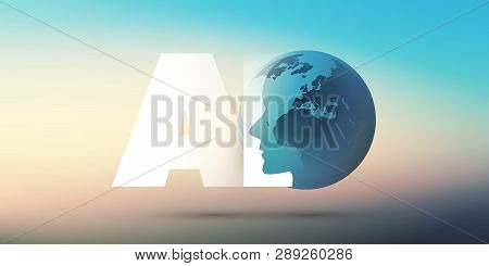 Machine Learning, Artificial Intelligence, Cloud Computing And Networks Design Concept With Earth Gl