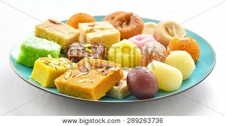 Mix Sweet Mithai,  A Blend Of Colorful Confectionery Dessert For Sweet Moments.