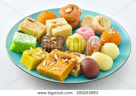 Mix Sweet Mithai,  A Blend Of Colorful Confectionery Dessert For Sweet Moments.