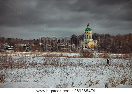 Landscapes Of Russia. Fryazino Church Of St. Nicholas. Early Spring In Russia. Country Landscape. La
