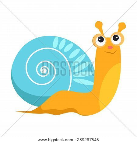 Smiling Snail With Blue Shell Flat Icon. Book Character, Sea Life, Garden Animal. Mollusk Concept. V