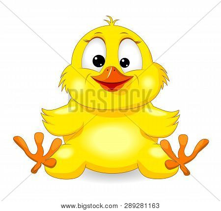 Little Yellow Chick On A White Background. Cartoon Chick.