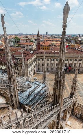 Milan, Italy - June 14, 2012: View From Roof Of Milan Cathedral (or Duomo Di Milano). It Is The Larg
